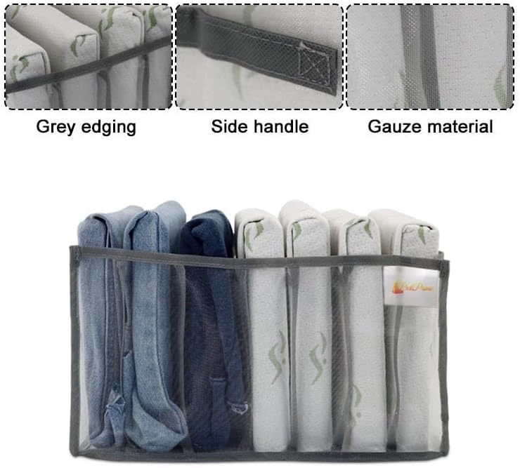 PrickPrime Clothes drawer organizer for Jeans, Upgraded Wardrobe clothes organizer with handle, foldable light grey size Medium, 7 Grids