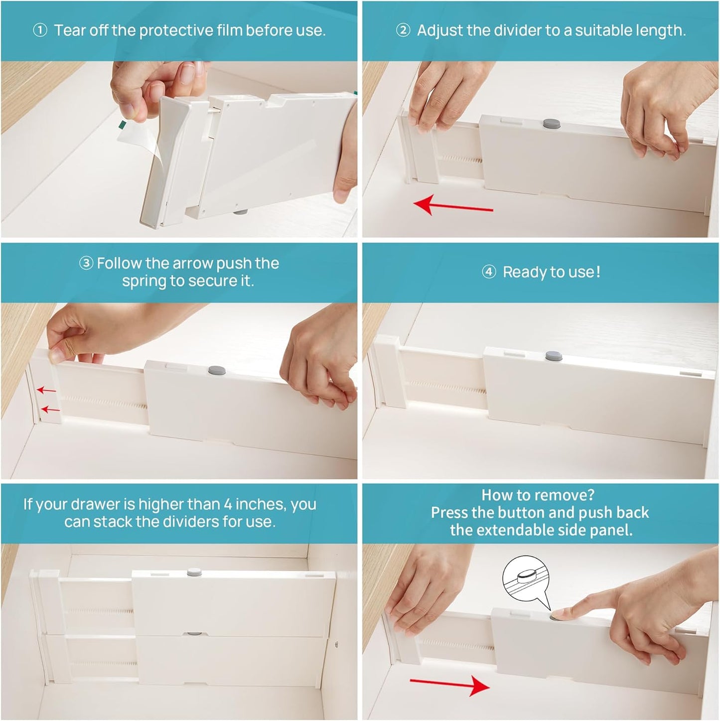 Drawer Dividers for Clothes 8 Pack, Adjustable 4" High Expandable from 11.6"-17" Dresser Drawer Organizer