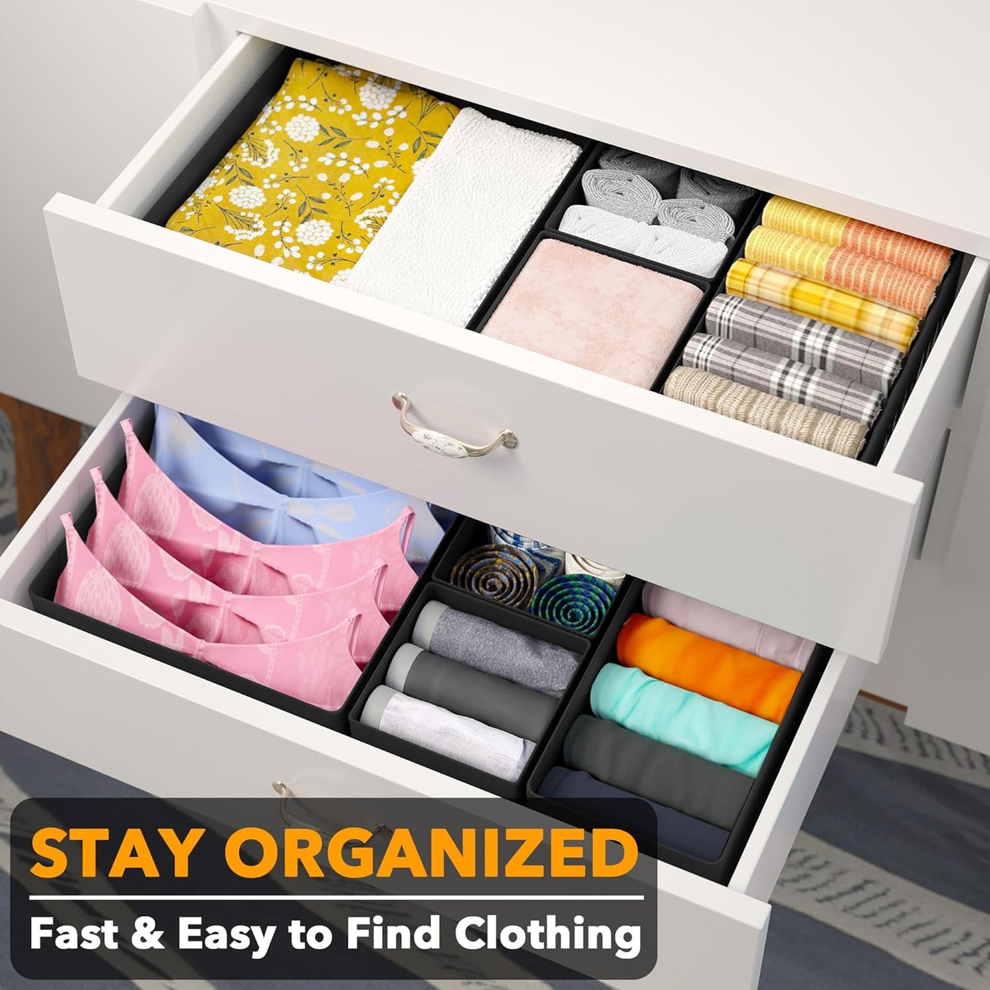 Drawer Organizer Clothes, 12 Pack Dresser Organizer Bins for Nursery, Closet Organization and Storage Dividers for Clothing, Baby Clothes, Underwears, Socks